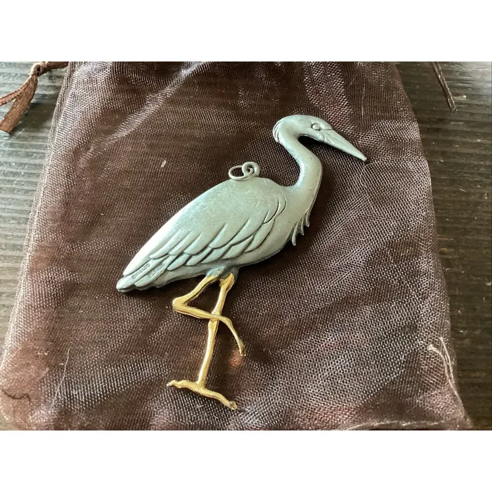 Vintage M Shields Silversmith Pewter Pelican Pendant No Chain.